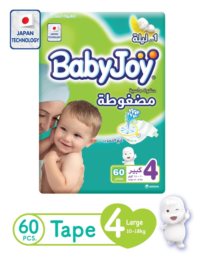Babyjoy Compressed Diapers, Size 4 60Pc