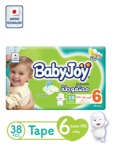 Babyjoy Compressed Diapers Junior Mega Pack Size 6, 38 Diapers
