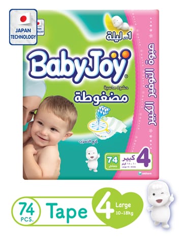 Babyjoy Compressed Diapers, Size 4 74Pc