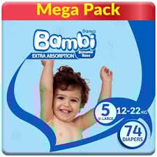 Bambi Baby Diapers Size 5 74Pc